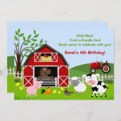 納屋周囲の庭ファームアニマルズバースデーパーティ招待状 招待状 (正面/裏面)
