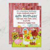 納屋周囲の庭ファームアニマルズレッドウッド誕生日招待状 招待状 (正面/裏面)