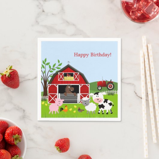 納屋周囲の庭ファームアニマルズ誕生日紙ナプキンス スタンダードカクテルナプキン (インサイチュ)