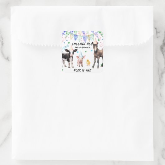 納屋周囲の庭ファームアニマルズ1歳の誕生日 スクエアシール (バッグ)