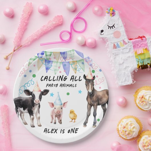 納屋周囲の庭ファームアニマルズ1歳の誕生日 ペーパープレート (パーティー)