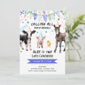 納屋周囲の庭ファームアニマルズ2歳の誕生日 招待状 (スタンド正面)