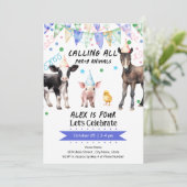 納屋周囲の庭ファームアニマルズ4歳の誕生日 招待状 (スタンド正面)