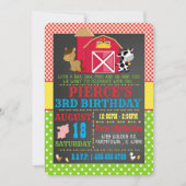 納屋周囲の庭ファームアニマルバースデーパーティーの招待 招待状 (正面)