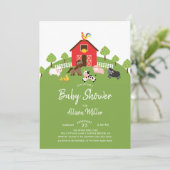 納屋周囲の庭ファームアニマルベビーシャワー招待状 招待状 (スタンド正面)