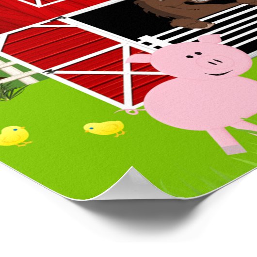 納屋周囲の庭ファームアニマル誕生日バナー ポスター (角)