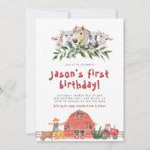 納屋周囲の庭ファームアニマル誕生日パレードウォーター色I 招待状 (正面)