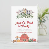 納屋周囲の庭ファームアニマル誕生日パレードウォーター色I 招待状 (スタンド正面)