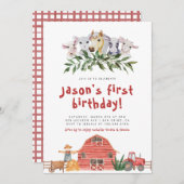 納屋周囲の庭ファームアニマル誕生日パレードウォーター色I 招待状 (正面/裏面)