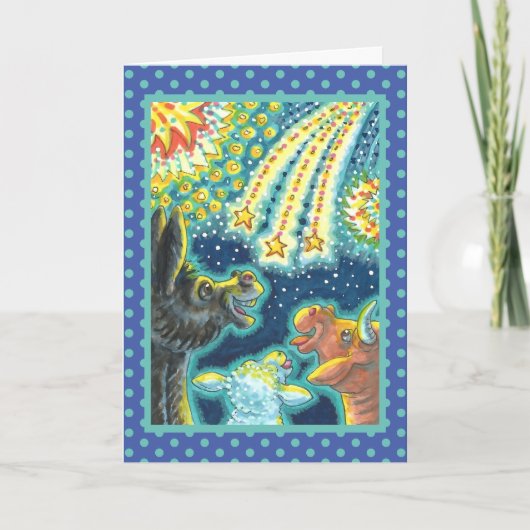 納屋周囲の庭ファーム動物オン7月4日おもしろいかわいい シーズンカード (正面)