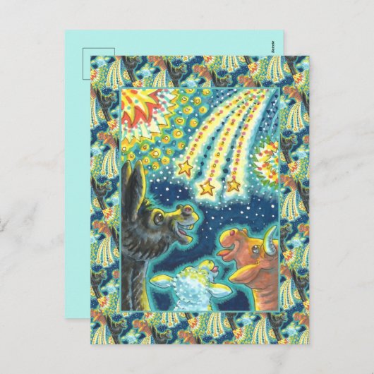 納屋周囲の庭ファーム動物オン7月4日おもしろいかわいい シーズンポストカード (正面/裏面)