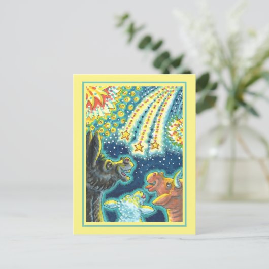 納屋周囲の庭ファーム動物オン7月4日おもしろいかわいい シーズンポストカード (スタンド正面)