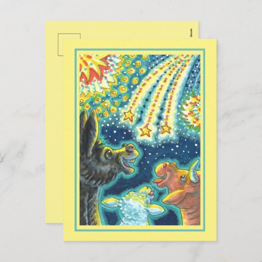 納屋周囲の庭ファーム動物オン7月4日おもしろいかわいい シーズンポストカード (正面/裏面)