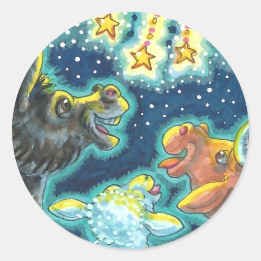 納屋周囲の庭ファーム動物オン7月4日おもしろいかわいい ラウンドシール (正面)