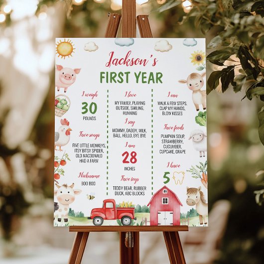 納屋周囲の庭ファーム動物誕生日マイルストーンサイン ポスター