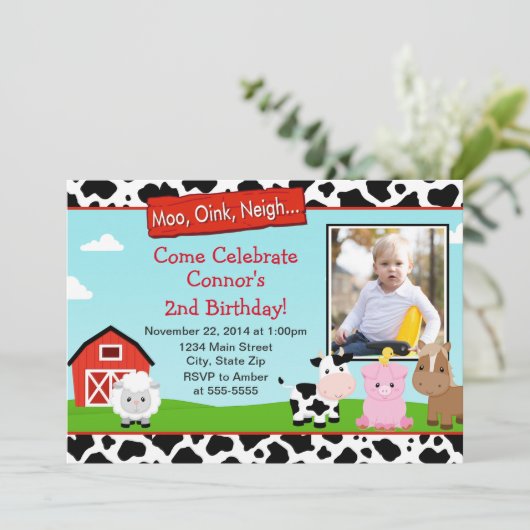 納屋周囲の庭ファーム誕生日招待状5x7フォトカード 招待状 (スタンド正面)