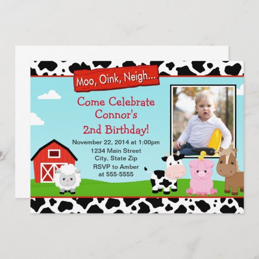 納屋周囲の庭ファーム誕生日招待状5x7フォトカード 招待状 (正面/裏面)