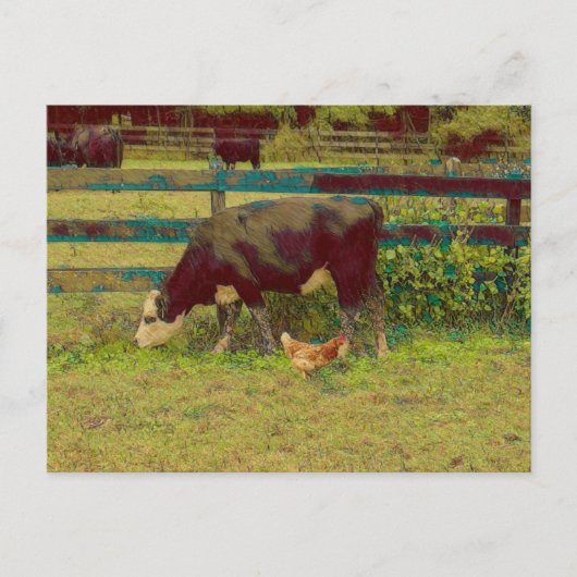 納屋周囲の庭フレンズカウアンドチキン ポストカード (正面)