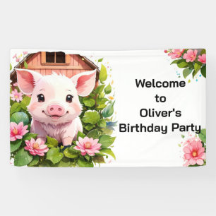 納屋周囲の庭ブリスピンクピギー誕生日バナー 横断幕