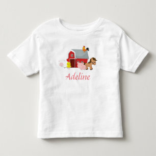 納屋周囲の庭動物の女の子のひだのワイシャツ トドラーTシャツ