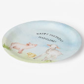 納屋周囲の庭動物の誕生会の装飾、子供動物園 ペーパープレート (アングル)