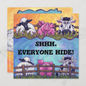 納屋周囲の庭動物サプライズパーティの招待状 招待状 (正面/裏面)