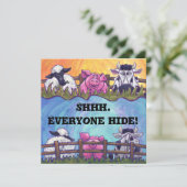 納屋周囲の庭動物サプライズパーティの招待状 招待状 (スタンド正面)