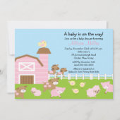 納屋周囲の庭動物ベビーガールシャワー招待状 招待状 (正面)