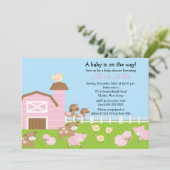 納屋周囲の庭動物ベビーガールシャワー招待状 招待状 (スタンド正面)