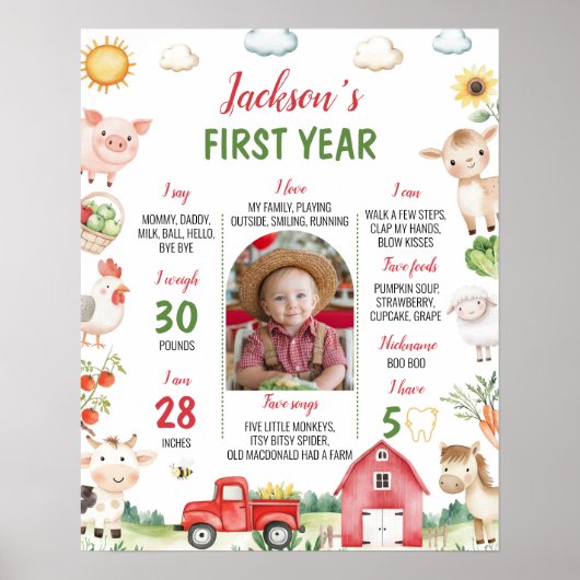 納屋周囲の庭動物初年度フォトマイルストーンポスター ポスター (正面)