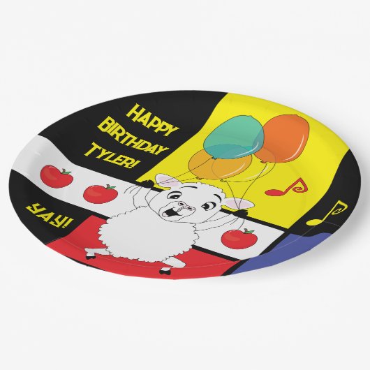 納屋周囲の庭動物羊の誕生日パーティー紙プレート ペーパープレート (アングル)