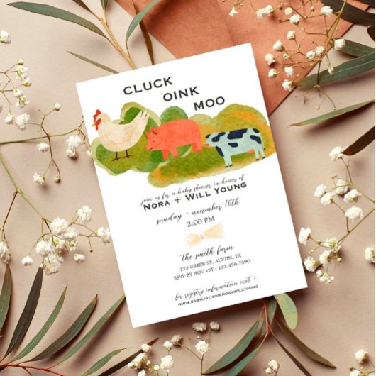 納屋周囲の庭動物 – ベビーシャワー招待状- Trio 招待状