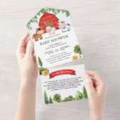 納屋周囲の庭素朴かわいい農園動物ベビーシャワー オールインワン招待状 (貼ってはがせる)