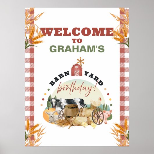 納屋周囲の庭誕生日ウェルカムサイン ポスター (正面)
