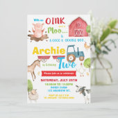 納屋周囲の庭誕生日パーティーファーム動物ターニング 招待状 (スタンド正面)