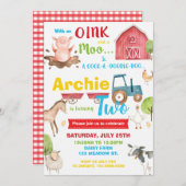 納屋周囲の庭誕生日パーティーファーム動物ターニング 招待状 (正面/裏面)