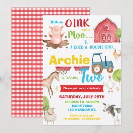 納屋周囲の庭誕生日パーティーファーム動物ターニング 招待状