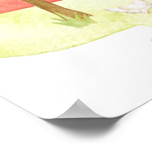 納屋周囲の庭誕生日パーティー赤ちゃん動物ウェルカムサイン ポスター (角)