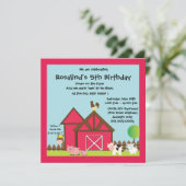 納屋周囲の庭誕生日パーティー/家畜 招待状 (スタンド正面)