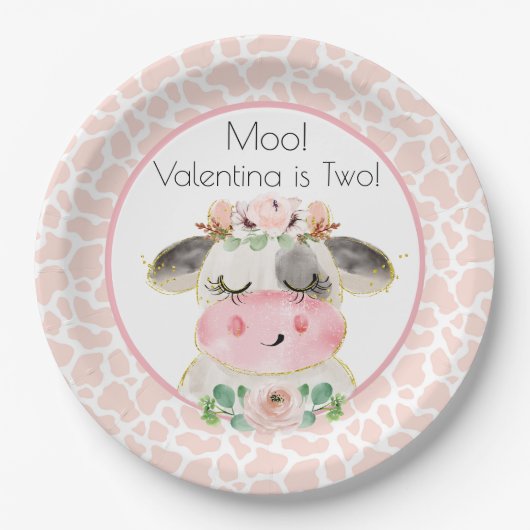 納屋周囲の庭誕生日プレートオインクカドードルモーー ペーパープレート (正面)