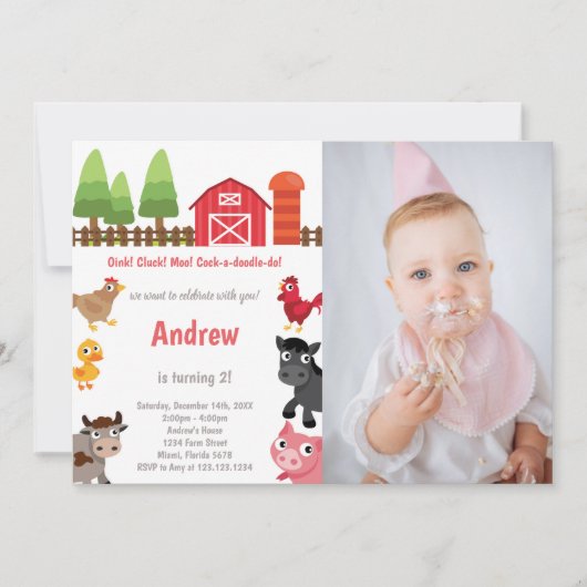 納屋周囲の庭誕生日招待状と写真 招待状 (正面)