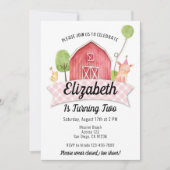 納屋周囲の庭誕生日招待状、ガールズファームパーティー 招待状 (正面)