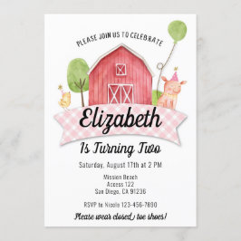 納屋周囲の庭誕生日招待状、ガールズファームパーティー 招待状