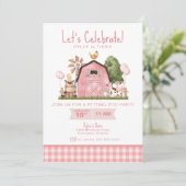 納屋周囲の庭誕生日招待状・ファームアニマルパーティー 招待状 (スタンド正面)