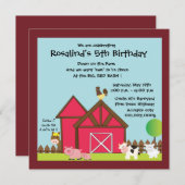 納屋周囲の庭誕生日招待状-青 招待状 (正面/裏面)