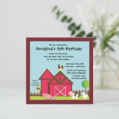 納屋周囲の庭誕生日招待状-青 招待状 (スタンド正面)