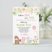 納屋周囲の庭農園動物誕生日サンキューカード 招待状 (スタンド正面)