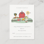 納屋周囲の庭農場動物おむつラッフルベビーシャワー エンクロージャーカード (正面)