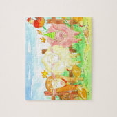 納屋周囲の庭農場動物豚の牛の羊の子供 ジグソーパズル (縦)