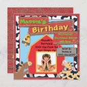 納屋周囲の庭農家動物写真が誕生日パーティーを挿入 招待状 (正面/裏面)